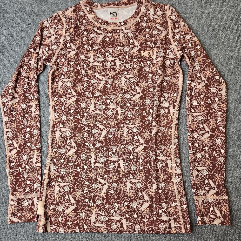 Kari Traa Fryd Longsleeve Shirt Base Layer Size Small Bird Print Stretch Wicking